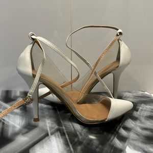 Faux White Leather and Clear Ankle Strap Pump